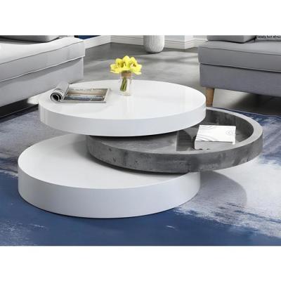 Table basse pivotante ronde JANITA - MDF - B&eacute;ton et blanc