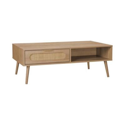 Table basse cannage arrondi, d&eacute;cor bois