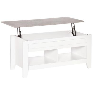 HOMCOM Table Basse relevable 2 niches et Coffre en Bois Blanc