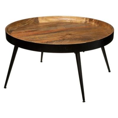 Atmosphera - table basse en bois de manguier et m&eacute;tal d.70 x h 40 cm