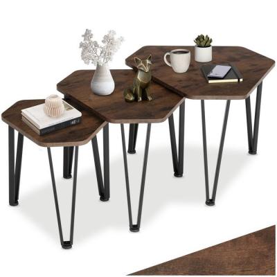 Tectake Ensemble de tables d&acute;appoint Torquay - bois fonc&eacute; industriel
