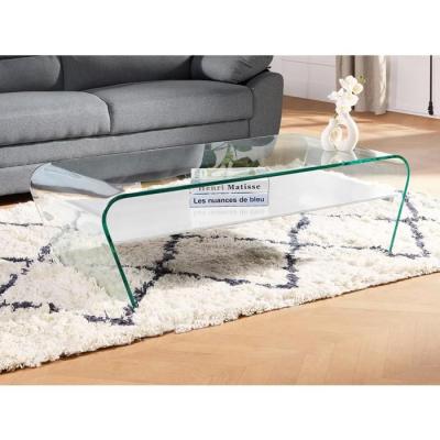 Table basse - Verre tremp&eacute; - Tablette blanche laqu&eacute;e - KELLY
