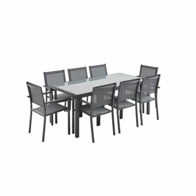 Table de jardin Capua - SWEEEK - 8 places alu/textil&egrave;ne - Gris anthracite