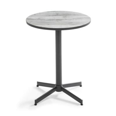Table bistrot ronde en acier et c&eacute;ramique effet bois gris - Tivoli