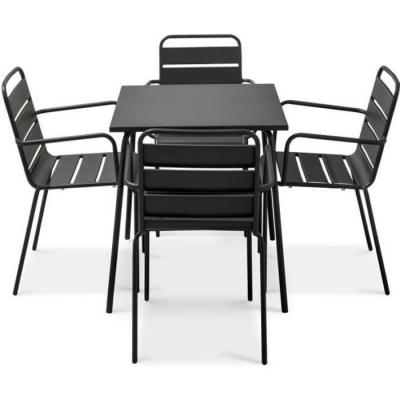 Oviala - Ensemble table de jardin carr&eacute;e et 4 fauteuils acier gris - Palavas