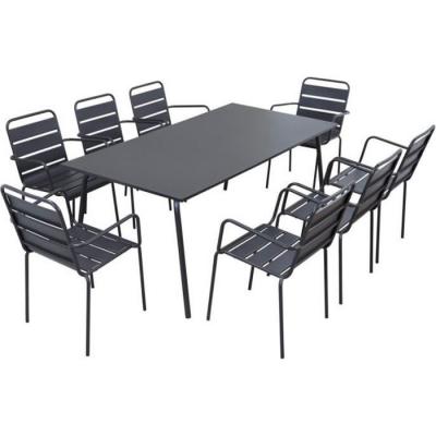 Palavas - ensemble table de jardin et 8 fauteuils en m&eacute;tal gris