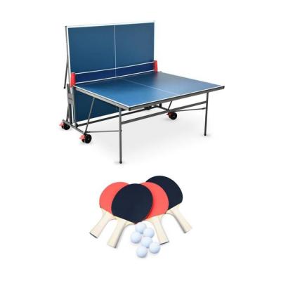 Table de ping pong pliable + 4 raquettes et 6 balles - Utilisation int&eacute;rieure - Bleue