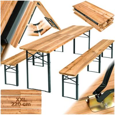 TecTake Table de jardin pliante 219 x 50,5 x 77,5 cm avec bancs