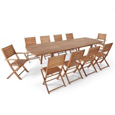Table extensible et 10 chaises en bois 300 x 110 x 76 cm