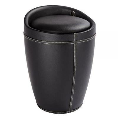 Tabouret/bac &agrave; linge salle de bain - Candy - Simili cuir Noir WENKO
