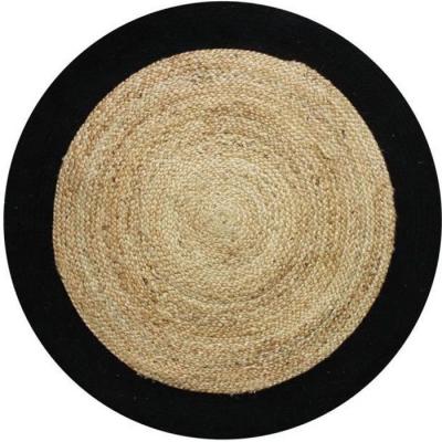 Funny jute - Tapis rond en jute et coton bande noire diam.90 - Noir