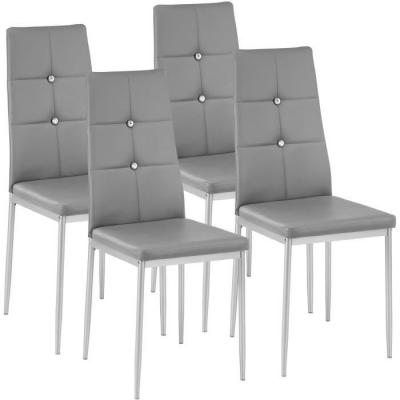 Tectake Lot de 4 chaises avec strass - gris
