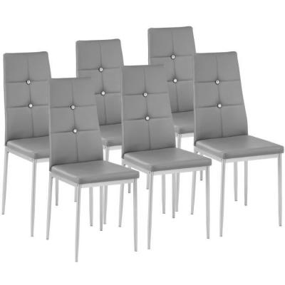 TecTake Lot de 6 chaises avec strass - gris