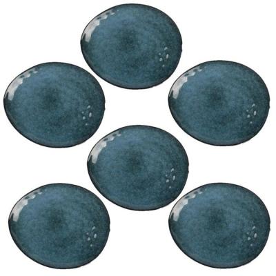 Toilinux - Lot de 6 Assiettes Galet Au gr&eacute; du temps - Bleu