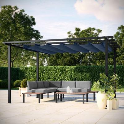 Tonnelle avec toile r&eacute;tractable en aluminium anthracite 3x4m