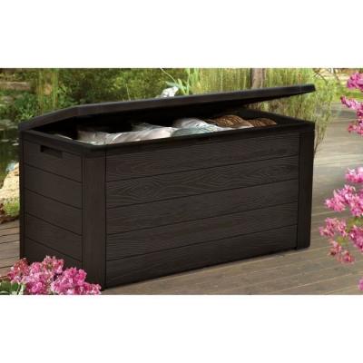 Malle de rangement en resine - 300 L - Marron aspect bois - 120 x 46 x 58 cm