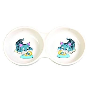 Mangeoire et abreuvoir double en c&eacute;ramique &agrave; motifs 11 cm Trixie