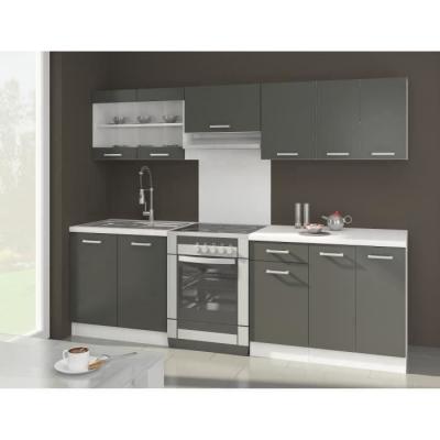 Cuisine compl&egrave;te avec plan de travail L 2m40 + &icirc;lot L 1m00 - Gris mat