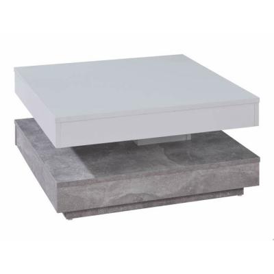 Table basse carr&eacute;e blanc et gris b&eacute;ton pivotante synchra 70 cm