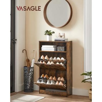 Meuble &agrave; chaussures 2 abattants 24 x 60 x 102 cm marron rustique