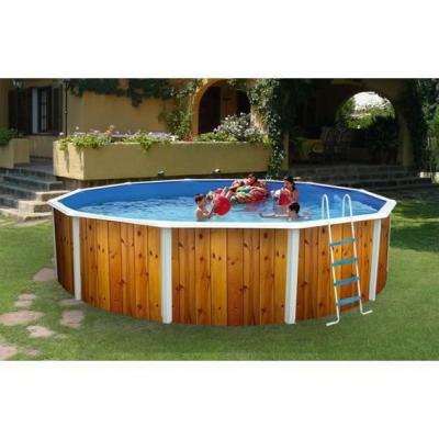 Kit piscine hors-sol acier Toi VETA ronde &Oslash;3.50 x 1.20m d&eacute;cor bois