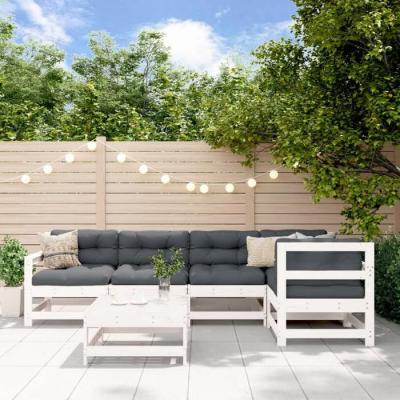Salon de jardin 6 pcs Blanc Bois de pin massif - Vidaxl