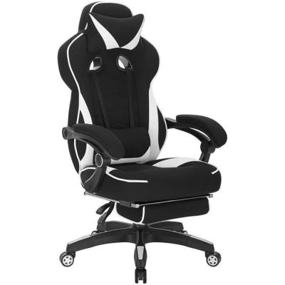 Fauteuil de bureau.chaise de gaming avec appuie-t&ecirc;te+repose-pieds.si&egrave;ge en tissu.blanc