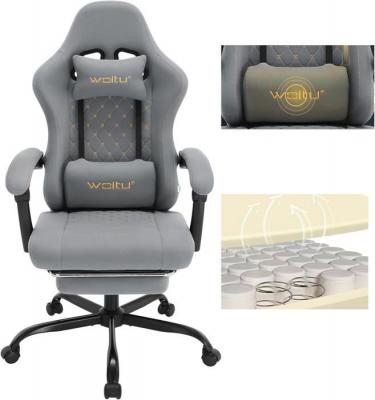 Chaise gaming massante,fauteuil gamer,avec soutien lombaire massant,tissu maille,gris+jaune 
