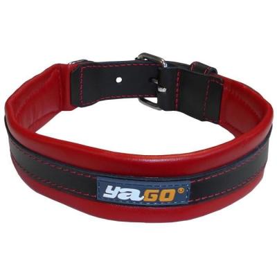 YAGO Collier en Cuir Noir et Rouge Souple et Reglable pour grand chien, taille L 43-52 cm 