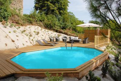 GRE - Piscine bois safran 6,37m x 4,12m x h: 1,33m