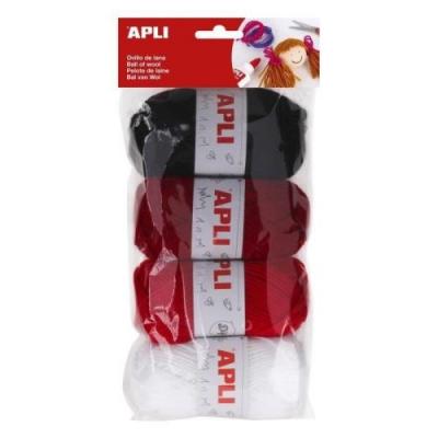 Apli 946052 - Pelote de fils &agrave; tricoter 4 unit&eacute;s 50g, tons rouges