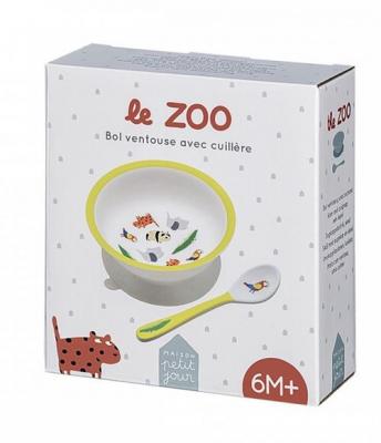 Bol ventouse avec cuill&egrave;re b&eacute;b&eacute; Petit Jour Le Zoo