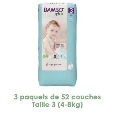 Couches &eacute;co-con&ccedil;ues Bambo Nature - Taille 3 - Carton de 156 unit&eacute;s