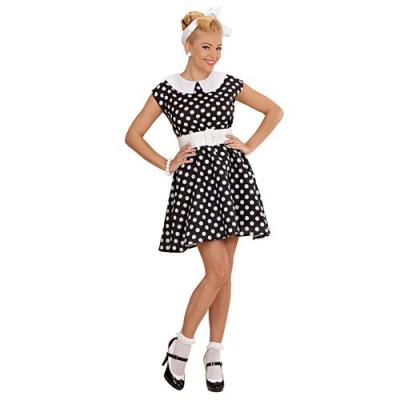 D&eacute;guisement - WIDMANN - Robe des Ann&eacute;es 50 - Blanche &agrave; pois noirs - Adulte - Mixte - Int&eacute;rieur