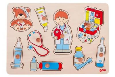 Goki m&eacute;decin de puzzle de forme en bois 9 pcs 