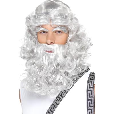 Smiffy's Plastique Perruque de Zeus, grise, barbe et sourcils