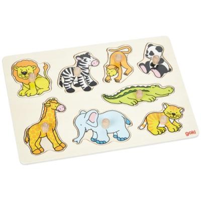 Goki - 57874 - Puzzle &agrave; Encastrements Bois - Les Animaux du Zoo