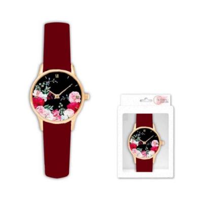 STC &ndash; Montre Tendance Bracelet Uni Rouge Imprim&eacute; Fleurs