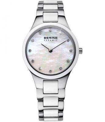Montre Pour Femme En Acier C&eacute;ramique Cadran Nacr&eacute; 12 Cristaux Bering