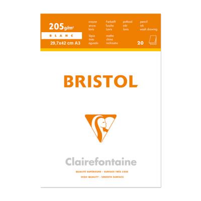 Clairefontaine Bristol bloc coll&eacute; 20F A3 205g - Lot de 3