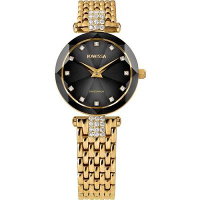 JOWISSA Facet Strass Montre Femme Suisse J5.630.S Noir/d'or