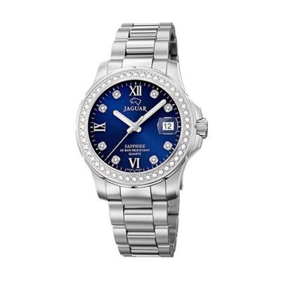 JAGUAR J892/3 Montre pour Femme avec bo&icirc;tier de 34,5 mm Bleu et Bracelet en Acier
