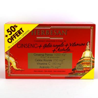 Herbesan Ginseng Gel&eacute;e Royale 20 ampoules + 10 Offertes