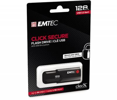 Cl&eacute; USB 3.2 Gen 1 Emtec Click Secure 128 Go Noir 