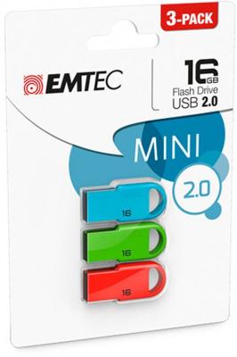 Pack de 3 mini cl&eacute;s USB 2.0 Emtec D250 16 Go 