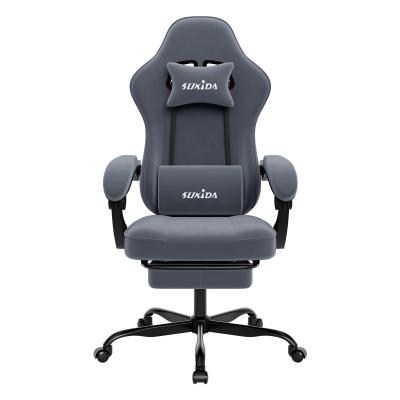 chaise gaming ergonomique avec repose-pieds, support lombaire et hauteur r&eacute;glable - Gris