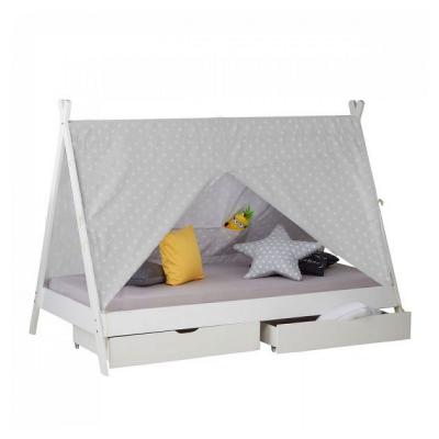 Lit D'enfant Avec Matelas Lit Cabane Lit 90x200 Cm Lit De Tente En Bois Blanc Avec Tiroirs