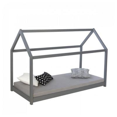 Lit Enfant Avec Matelas 90 X 200 Cm Lit De Jeu Maisonnette Lit En Bois Gris