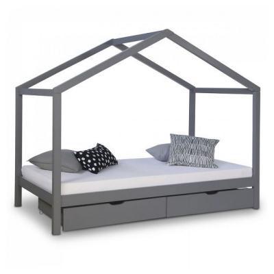 Lit enfant avec matelas 90x200 lit cabane lit enfant lit en bois gris tiroir de lit b&eacute;b&eacute;