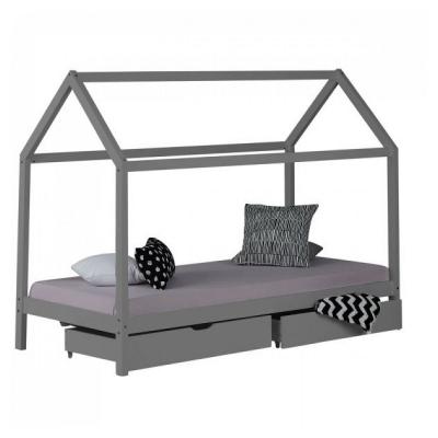 Lit Enfant avec Matelas Cadre de Lit Cabane Enfant 90x200 cm Gris Avec Tiroirs